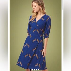 Sugarhill Aisha 70s dancing cheetahs Blue Wrap Dress midi